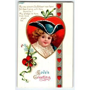 Valentine Postcard Ellen Clapsaddle Boy In Fancy Hat Germany Embossed Vintage